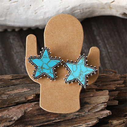 Turquoise Star Pendant Necklace Earrings Western Vintage Jewelry Women Gift
