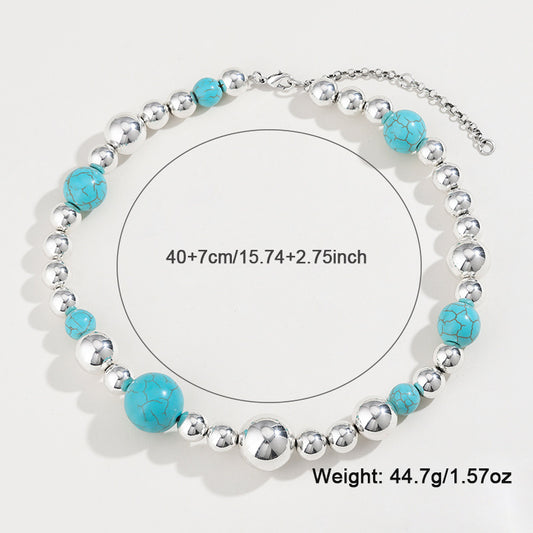Turquoise Metal Beaded Necklace Round Beads Bracelet
