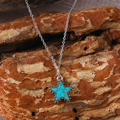 Turquoise Star Pendant Necklace Earrings Western Vintage Jewelry Women Gift