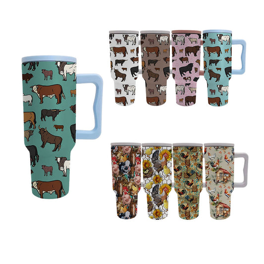 20pcs Western Style Teal Cattle Series Four Generation Handle + Lid 40oz Tumbler