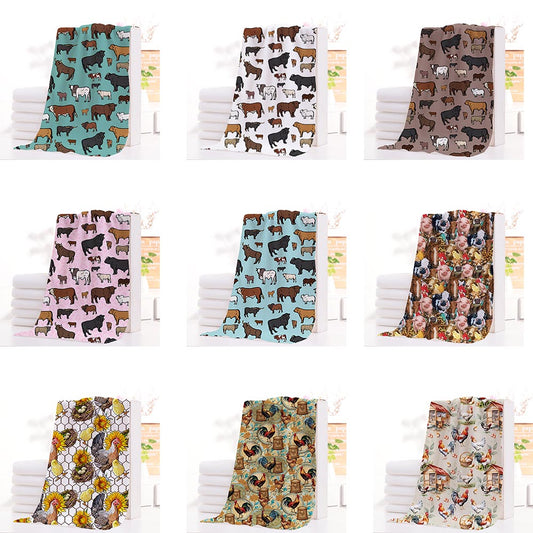 Western Style Teal Cattle Series Bathroom Towels  (MOQ:1pc per design)