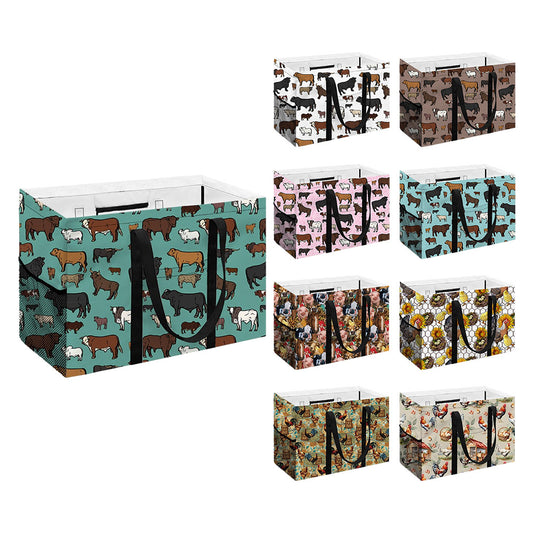 Western Style Teal Cattle Series Grocery Storage Tote Bag (MOQ:1pc per design)
