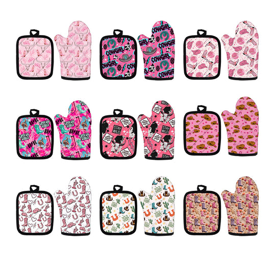 Western Style Cowgirl Series Baby sheet Heat-Resistant Oven Mitts and Pot Holder (MOQ:1pc per design)