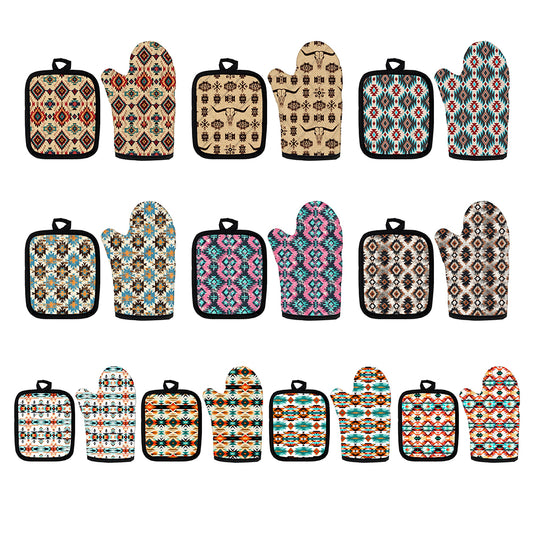 Western Style Aztec Series Baby sheet Heat-Resistant Oven Mitts and Pot Holder (MOQ:1pc per design)