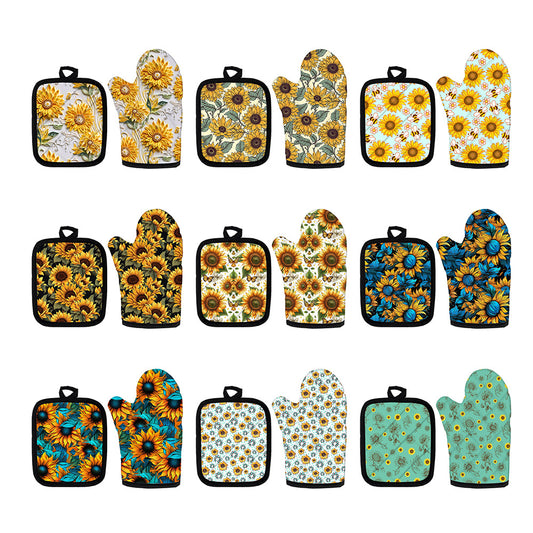 Western Style Sunflower Series Baby sheet Heat-Resistant Oven Mitts and Pot Holder (MOQ:1pc per design)
