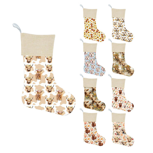 Western Style Highland Cow Series Christmas Stockings for Holiday Party Decoration (MOQ: 1pc per design)