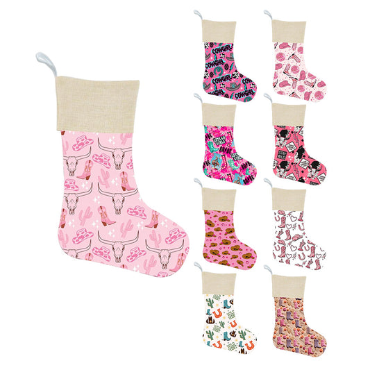 Western Style Cowgirl Series Christmas Stockings for Holiday Party Decoration (MOQ: 1pc per design)