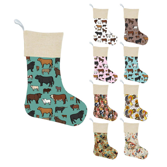 Western Style Teal Cattle Series Christmas Stockings for Holiday Party Decoration (MOQ: 1pc per design)