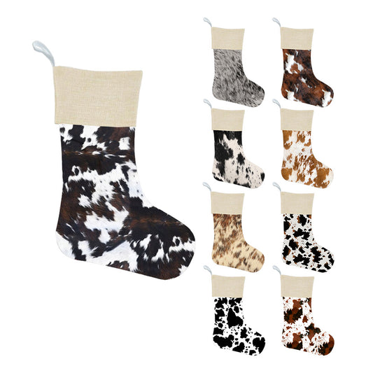 Western Style Cowhide Series Christmas Stockings for Holiday Party Decoration (MOQ: 1pc per design)