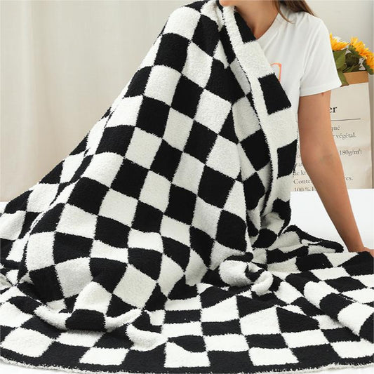Super Soft Knit Checkered Print Fluffy Fuzzy Blanket